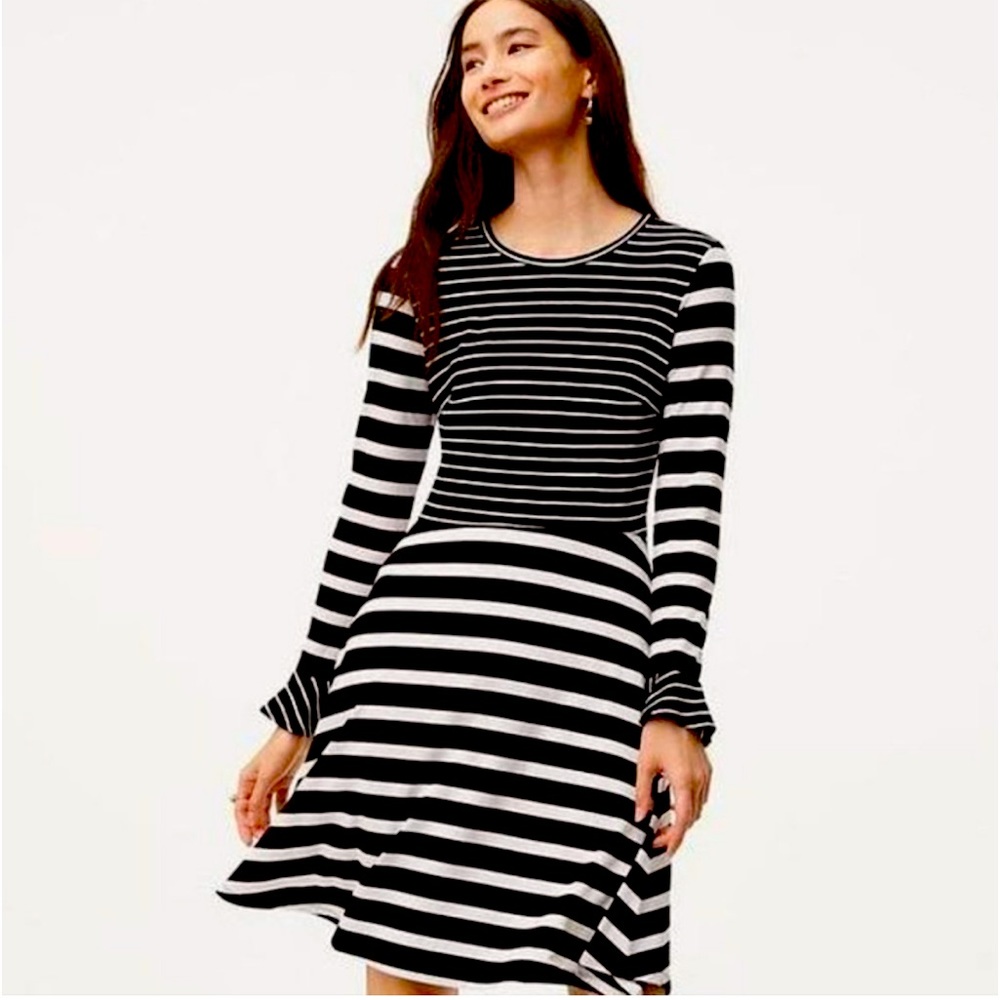 Loft Black and White Stripe Rayon Dress Size 14
